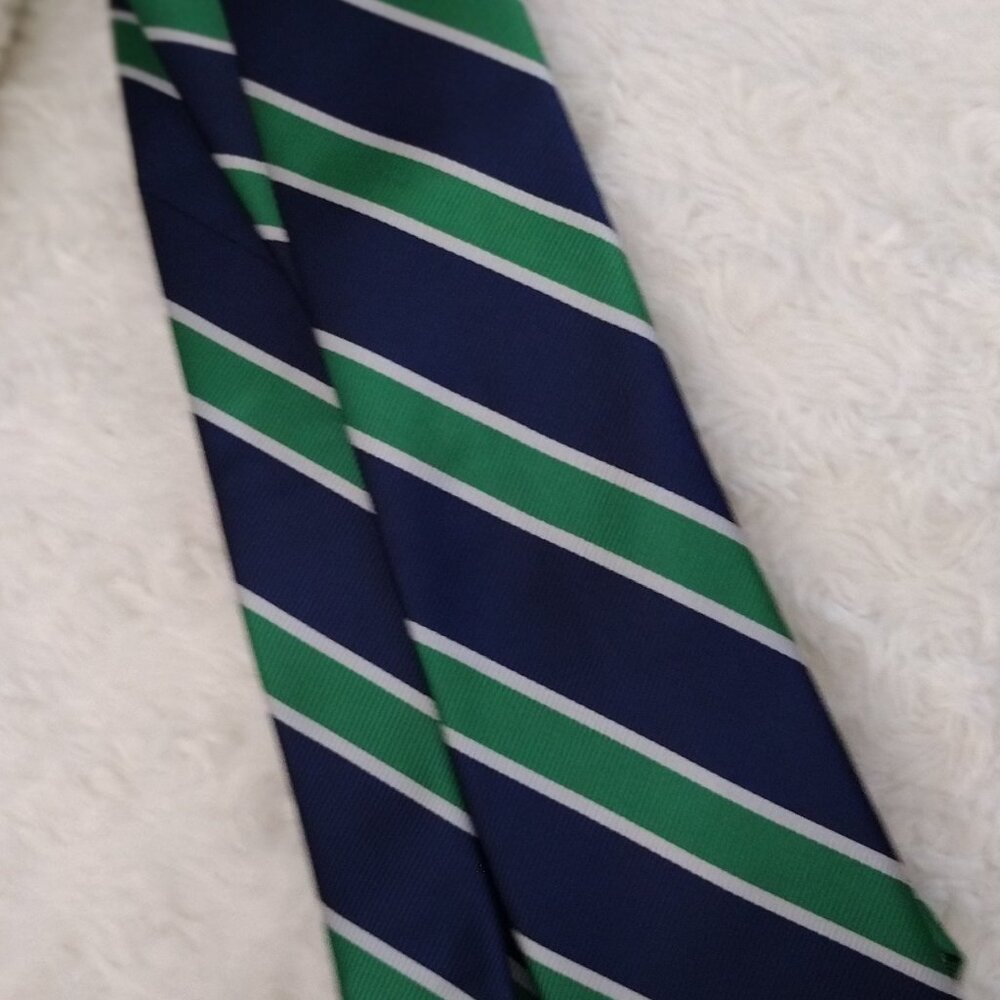 Knottery New York Navy Green Striped Tie Classic Diagonal Stripe Dress Necktie - Picture 7 of 9